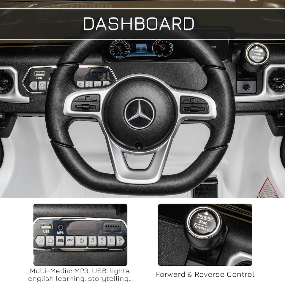 image 1 of HOMCOM Mercedes Benz G500 12V Kids Electric Ride On Car w/ Remote Control White