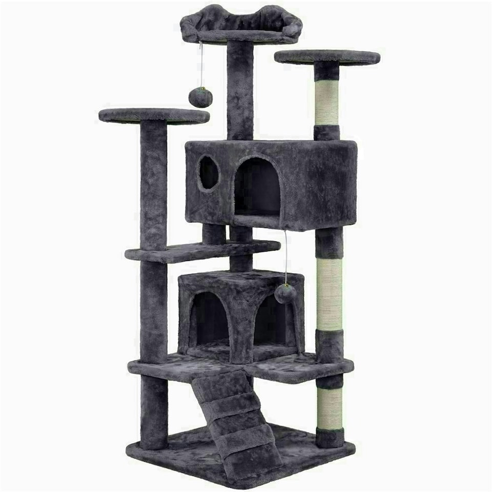 image 1 of Yaheetech 137cm Tall Cat Tree with Scratching Posts Dark Grey