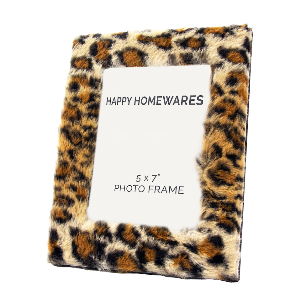 image 1 of Contemporary Designer Fluffy Leopard Print 5 x 7 Free Standing Picture Frame | Orange | 5" x 7"
