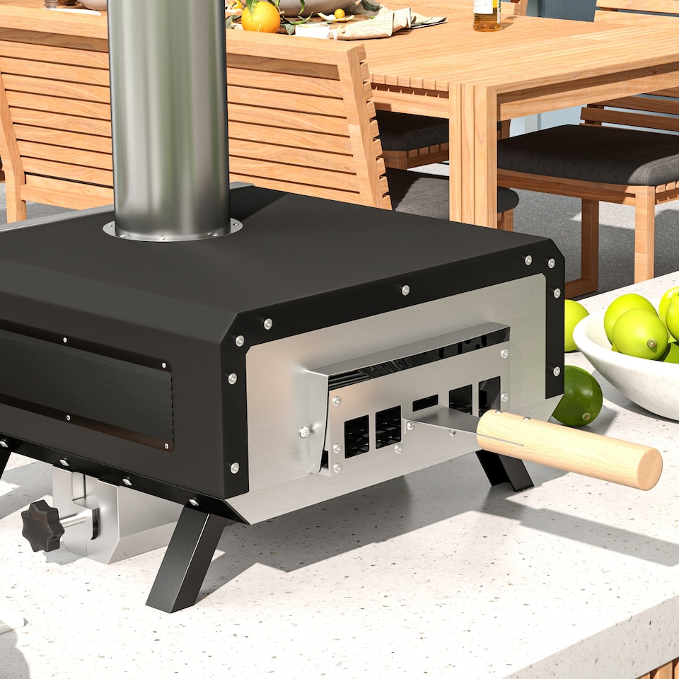 image 1 of Outsunny Wood Fired Pizza Oven with Rotating Pizza Stone and Cover, Black