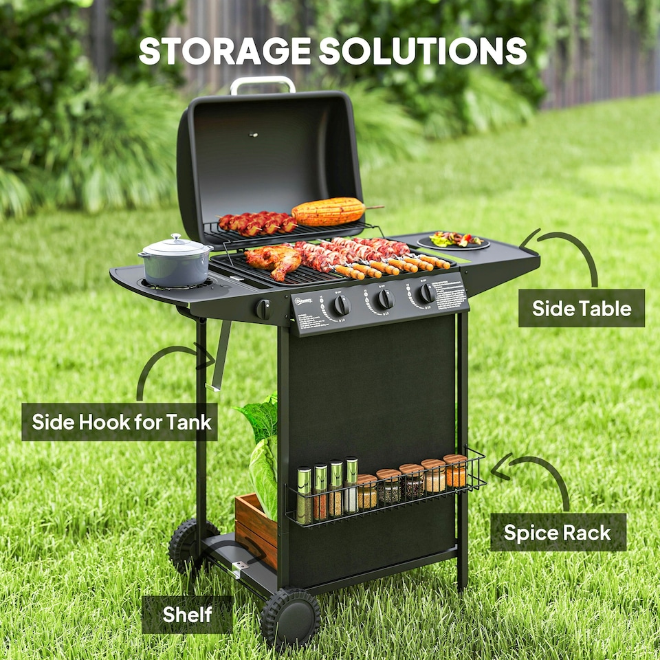 image 1 of Outsunny 4 Burner Gas Barbecue Grill Portable Gas BBQ Grill with Lid, Black