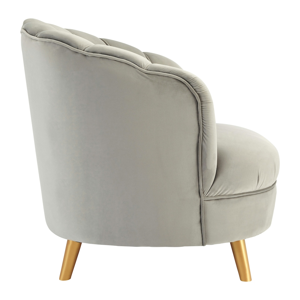 image 1 of Interiors by Premier Grey Velvet Scalloped Armchair, Supportive Armrest Lounge Chair, Easy to Clean Velvet Accent Chair