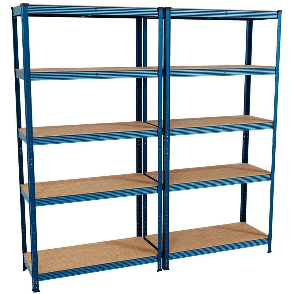 image 1 of Home Vida 5 Tier Large Heavy Duty Adjustable Steel Garage Shelving, Blue - Holds 875kg - (Set of 2) | Blue | Blue | Large