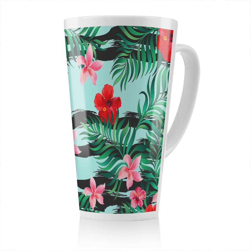 image 1 of Red & Pink Tropical Plants Latte Mug