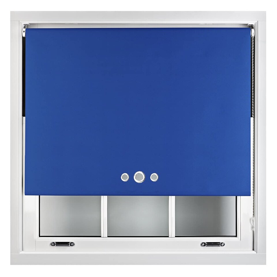 image 1 of FURNISHED Blackout Roller Blinds with Triple Round Eyelets Cut to Size Easy Fit Window Shade | Blue | Blue | (W) 150cm x (L) 210cm