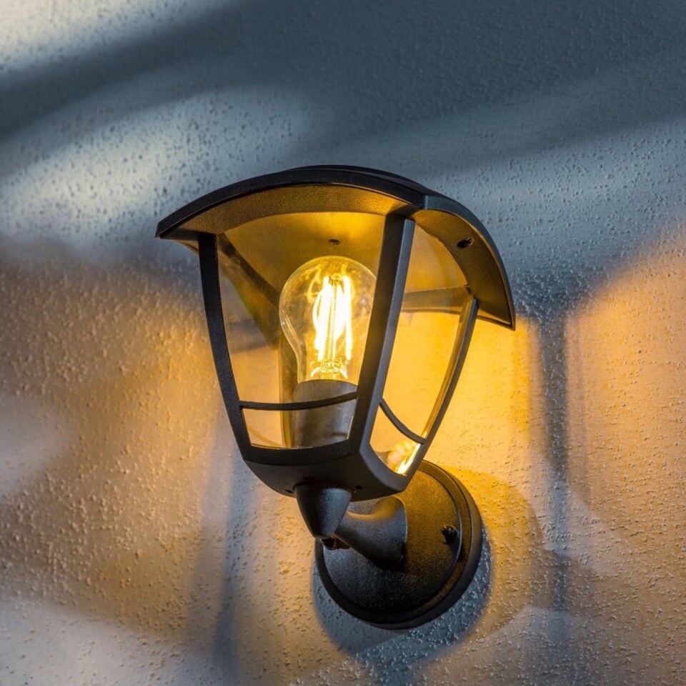 image 1 of CGC LARA Black Solar Outdoor Wall Lantern Traditional Filament Warm White LED IP44 | Black | Black | Height: 23 cm, Depth: 19.5 cm, Width: 16.6 cm