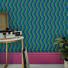 Envy Making Waves Neon Nights Blue Stripe Wallpaper Green | Green