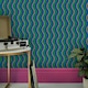 image 1 of Envy Making Waves Neon Nights Blue Stripe Wallpaper Green | Green