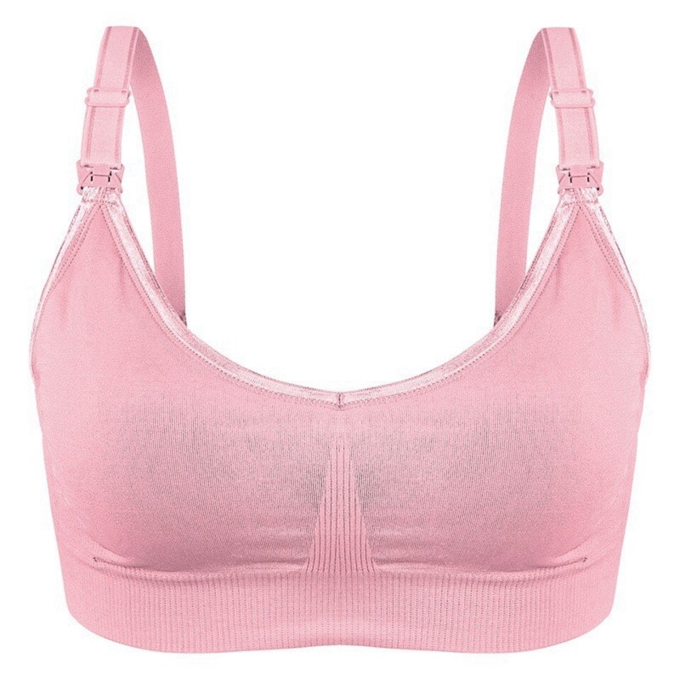 image 1 of Soft & Comfortable Wireless Nursing Bra with Easy Open Clips - Small / Pink