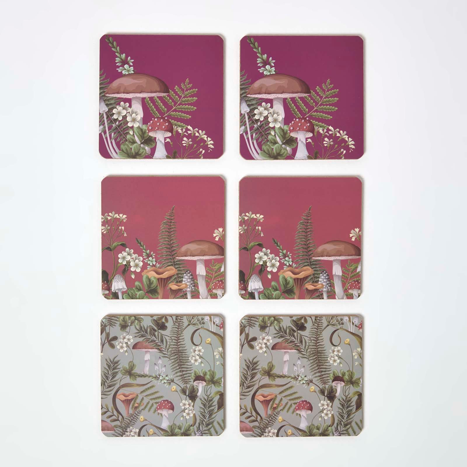 Homescapes Cork Coasters with Mushroom Design, Set of 6