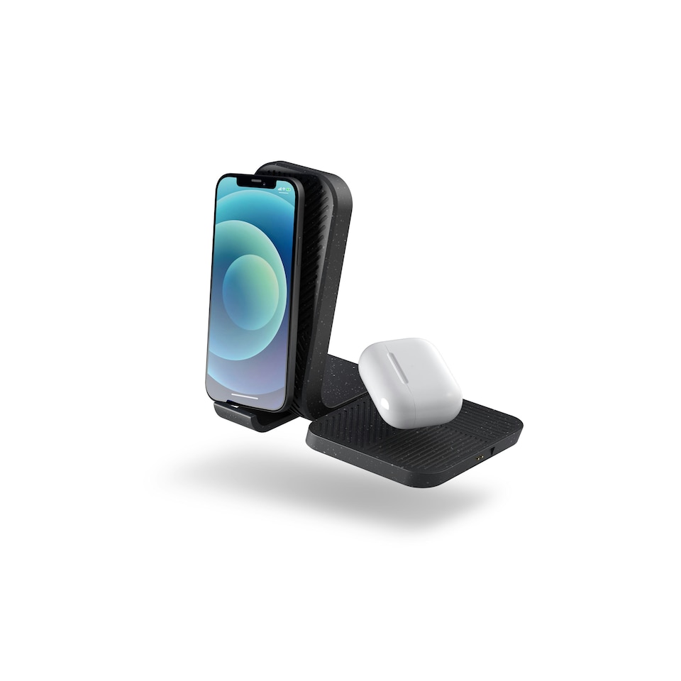 image 1 of Zens Modular Bundle: Stand Main Station Wireless Charger + Single Extension Wireless Charger (incl Wall Charger) - black