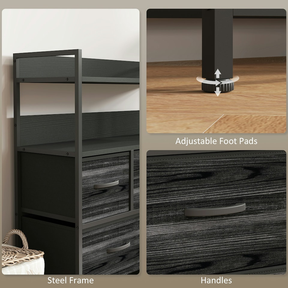 image 1 of HOMCOM Bedroom Chest of Drawers 7 Drawer Dresser w/ Shelves, Black