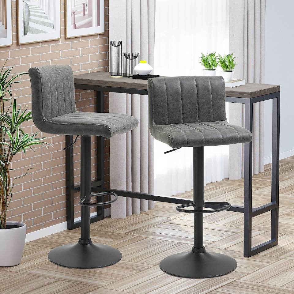image 1 of HOMCOM Set of 2 Adjustable Height Bar Chairs with Footrest, Grey
