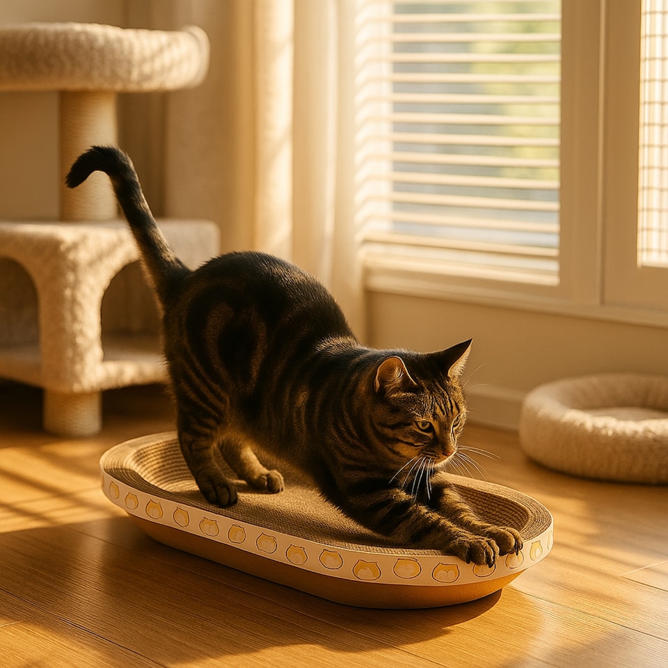 image 1 of Cat Scratcher Bed & Kitten Lounger - Durable Corrugated Cardboard Scratch Pad for Pets - For Furniture Protection & Healthy Claws