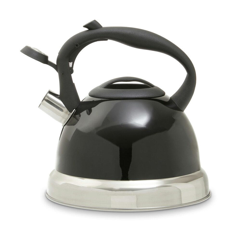 image 1 of Interiors by Premier Black 3000ml Whistling Kettle, Sleek Stainless Steel Stovetop Kettle With Whistle & Soft Touch Handle,