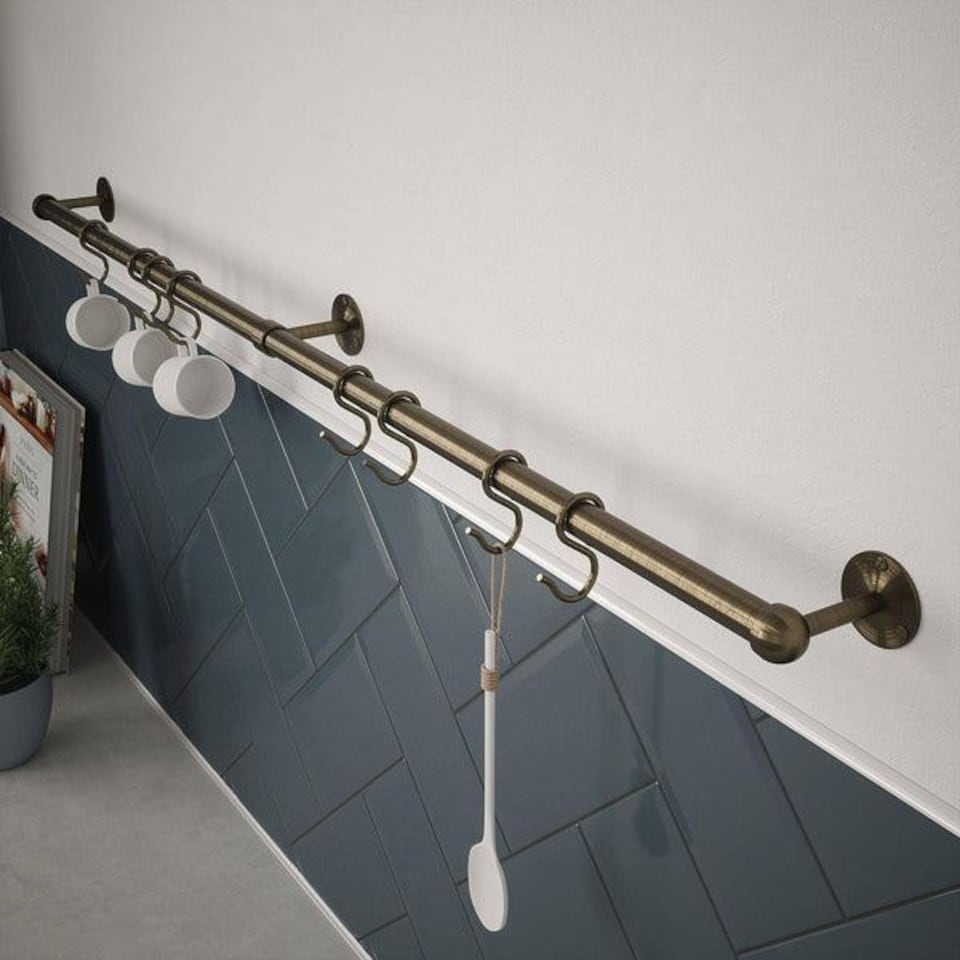 image 1 of Rothley Kitchen Utensil Rail Kit Antique Brass 100cm