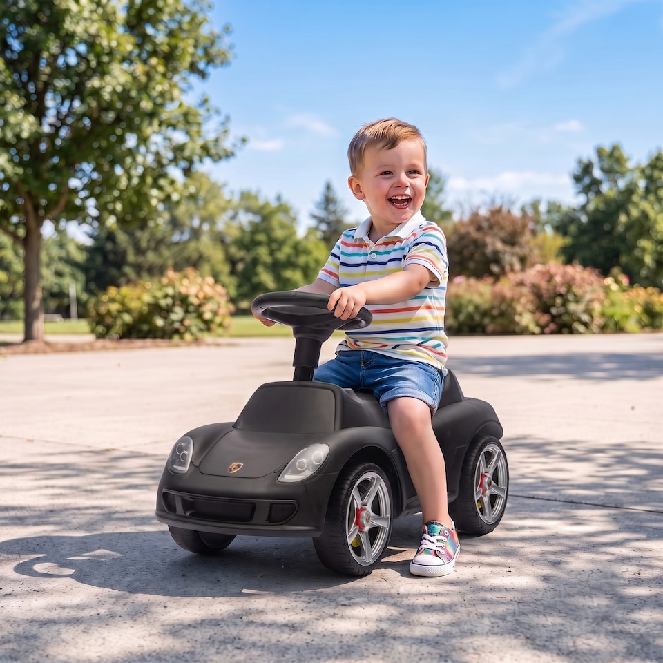 image 1 of AIYAPLAY Ride on Car with Horn, Lights, Sound, Porsche Licensed, Matte Black