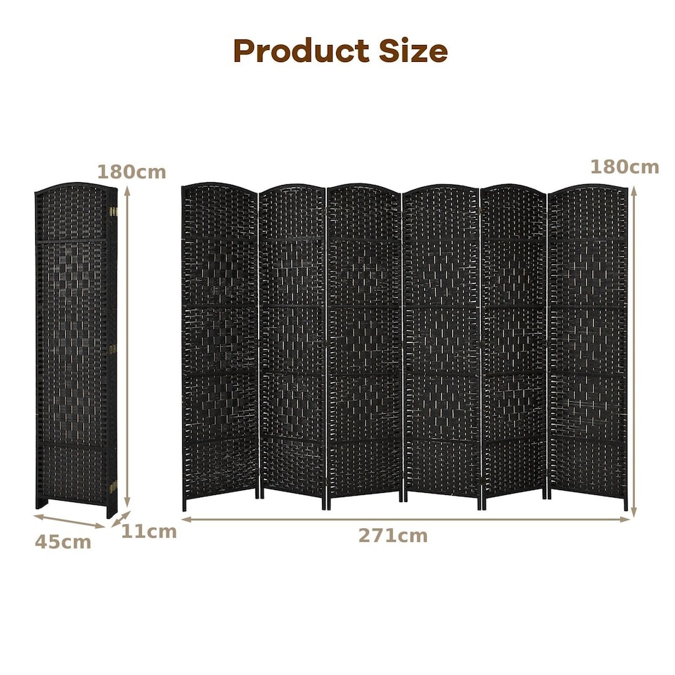 image 1 of COSTWAY 6 Panel Room Divider Privacy Screen Wall Folding Partition Hand woven Rattan