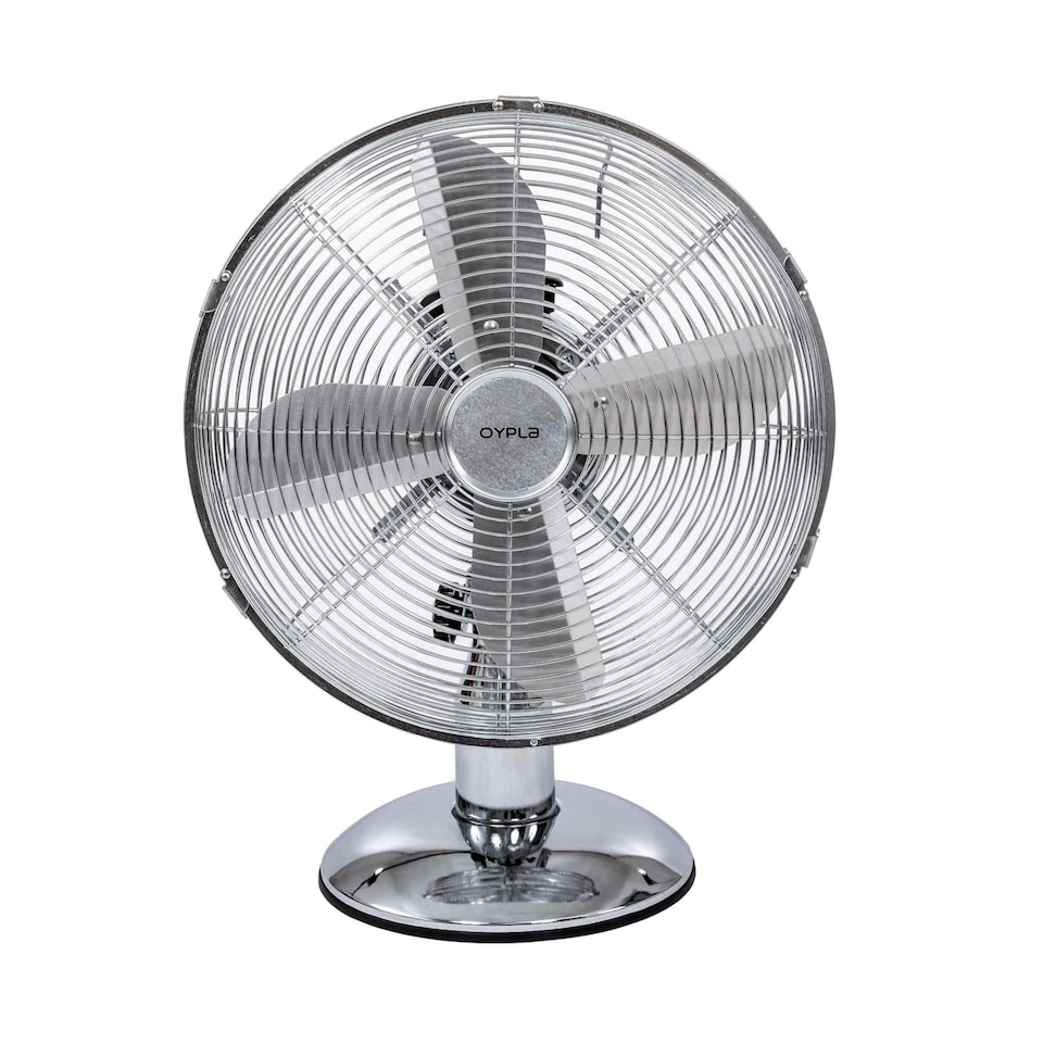 image 1 of Oypla Electrical 12" Inch Chrome Metal 3 Speed Desk Fan Oscillating