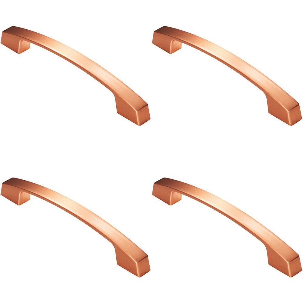 Loops 4x Curved Flat Faced Cupboard Pull Handle 160mm Fixing Centres Satin Copper