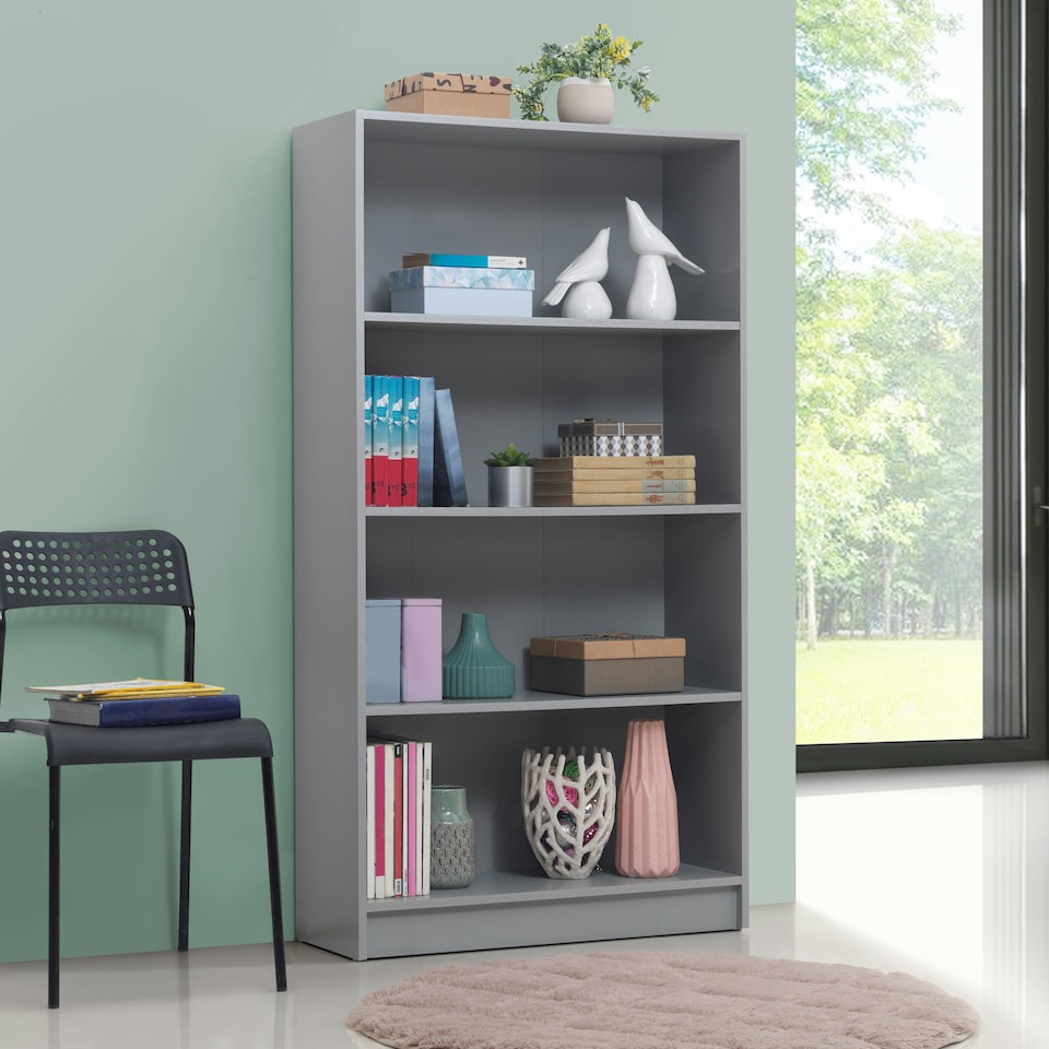 image 1 of Essentials Tall Bookcase Light Grey Finish