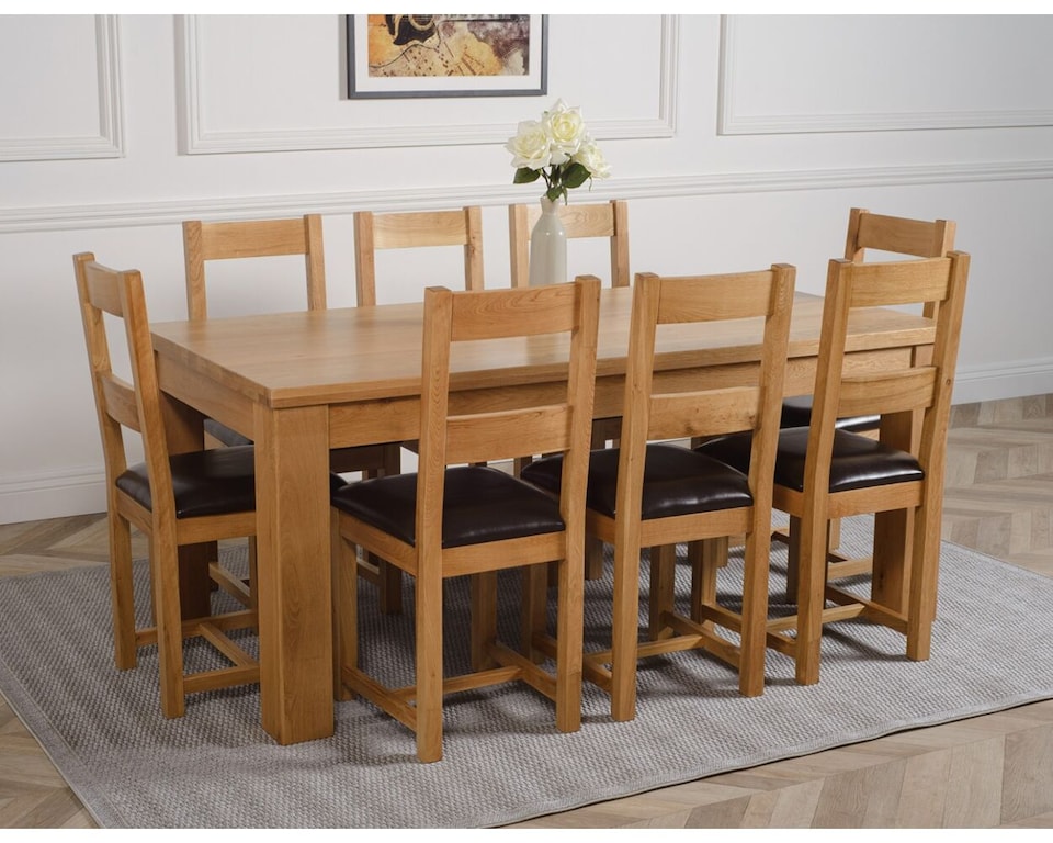 image 1 of Dakota 182 x 92cm Oak Large Dining Table and 8 Lincoln Chairs | Brown | Brown