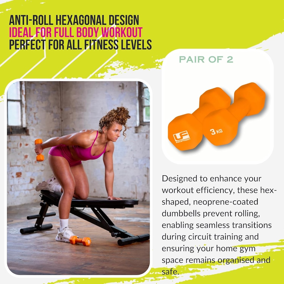 image 1 of Urban Fitness Neoprene Dumbbells 3kg Pair Orange Hand Weights Pack of 2
