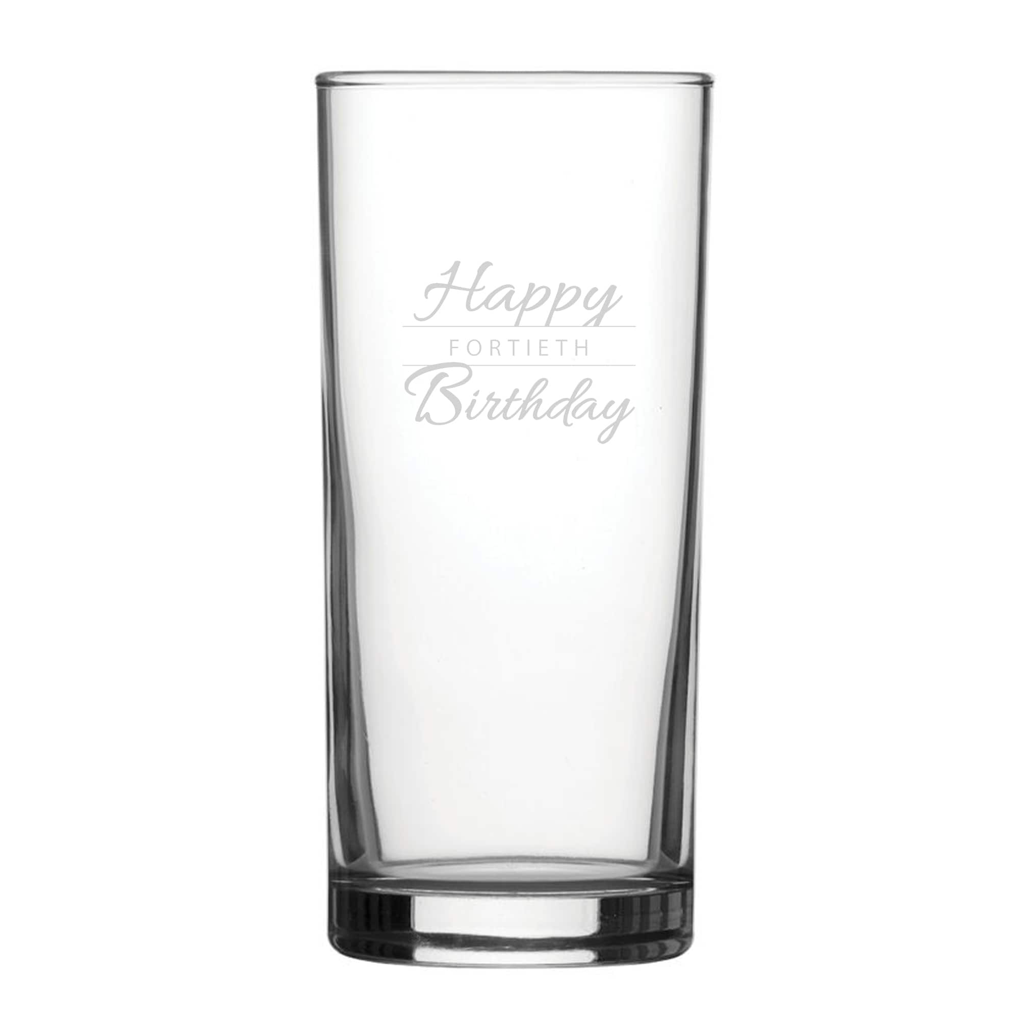 Personalised Happy 40th Birthday Modern Design Engraved Hiball Glass