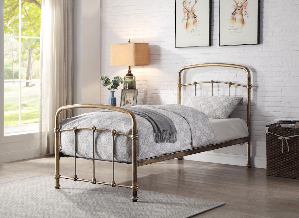 image 1 of Mostyn Single 3ft Antique Bronze Metal Bed Frame | Bronze | Hand painted antique bronze finish | Single