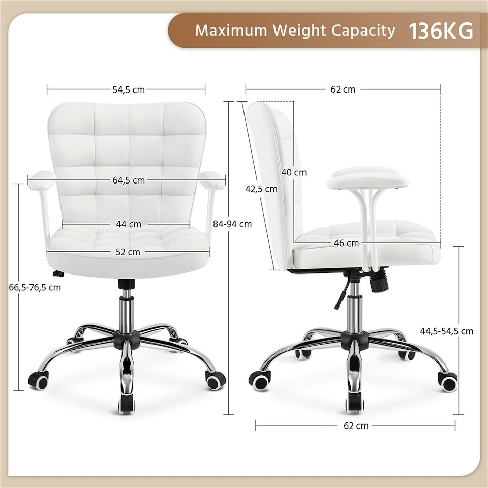 image 1 of Yaheetech Mid-Back PU Leather Office Task Chair with Rolling Wheels | White