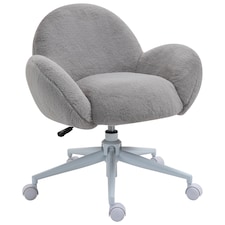 HOMCOM Fluffy Desk Chair, Cute Makeup Vanity Chair with Rolling Wheels for Home Bedroom Living Room, Grey