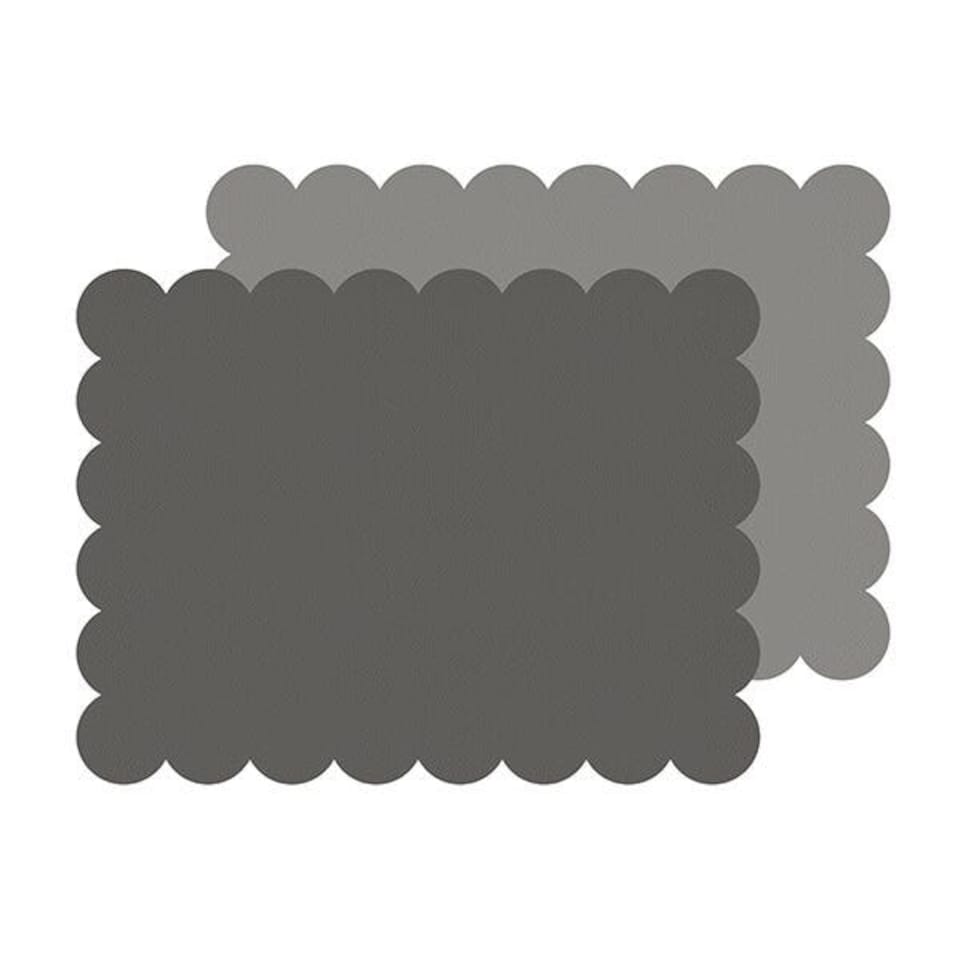 image 1 of I-Style 2-Tone Grey Scalloped Flexi Set of 2 Faux Leather Placemats