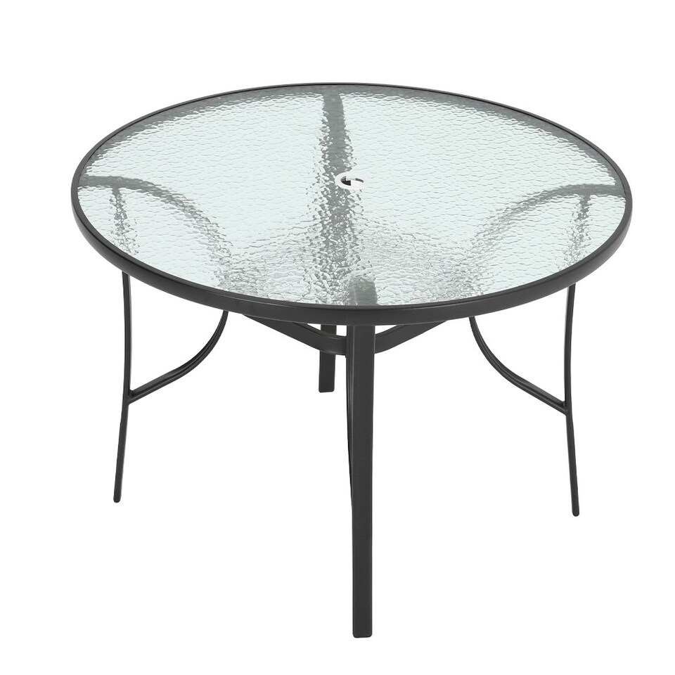 image 1 of Living and Home Round Tempered Glass Outdoor Coffee Table with Parasol Hole