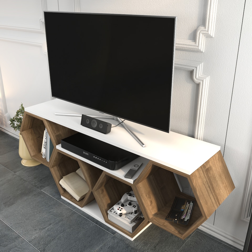 image 1 of Decorotika Honey TV Stand TV Unit for TVs up to 55 inch Honeycomb Design
