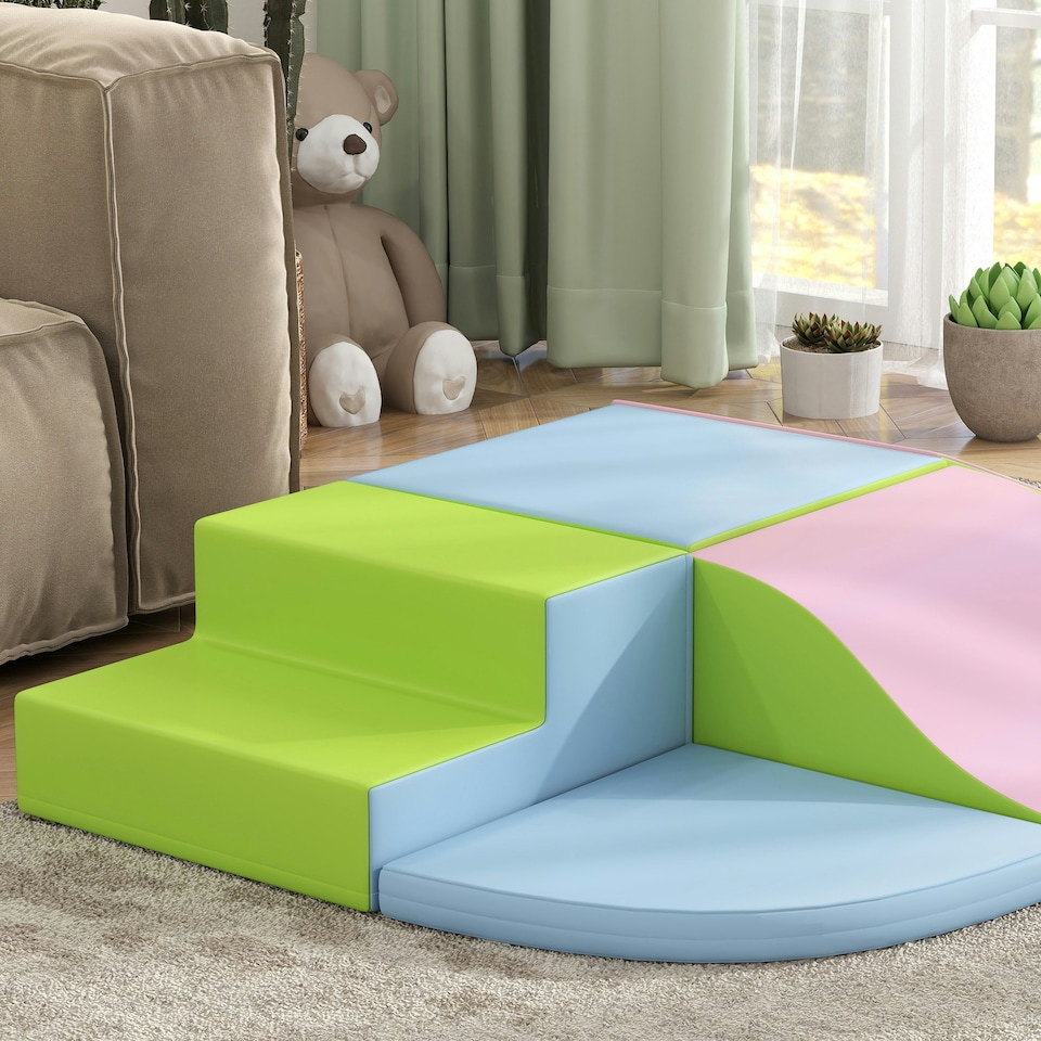 image 1 of HOMCOM 6 Piece Soft Play Equipment for Kids Climb and Crawl, Pink