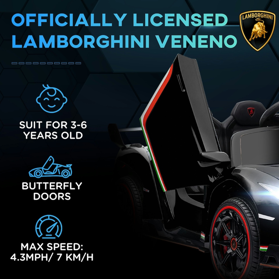 image 1 of HOMCOM Lamborghini Veneno Licensed Electric Ride-on Car w/ Remote- Black