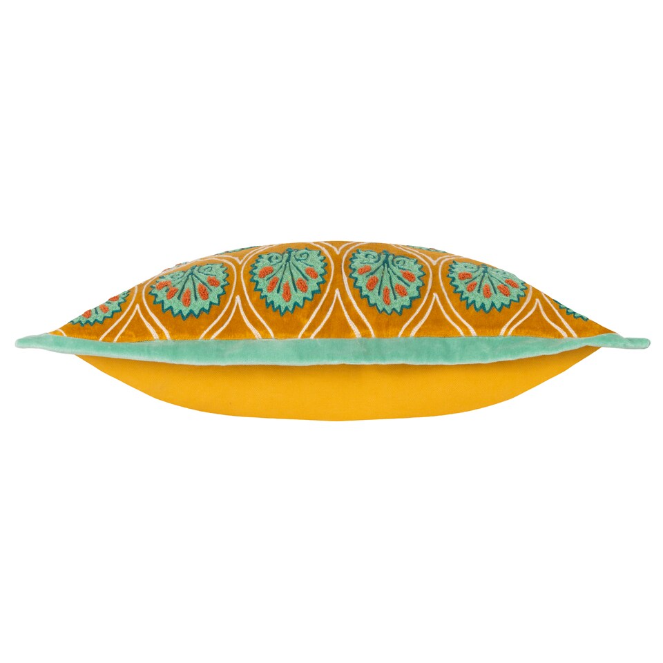 image 1 of Paoletti Embroidered Cushion, Ochre/Marine, 30 x 60cm