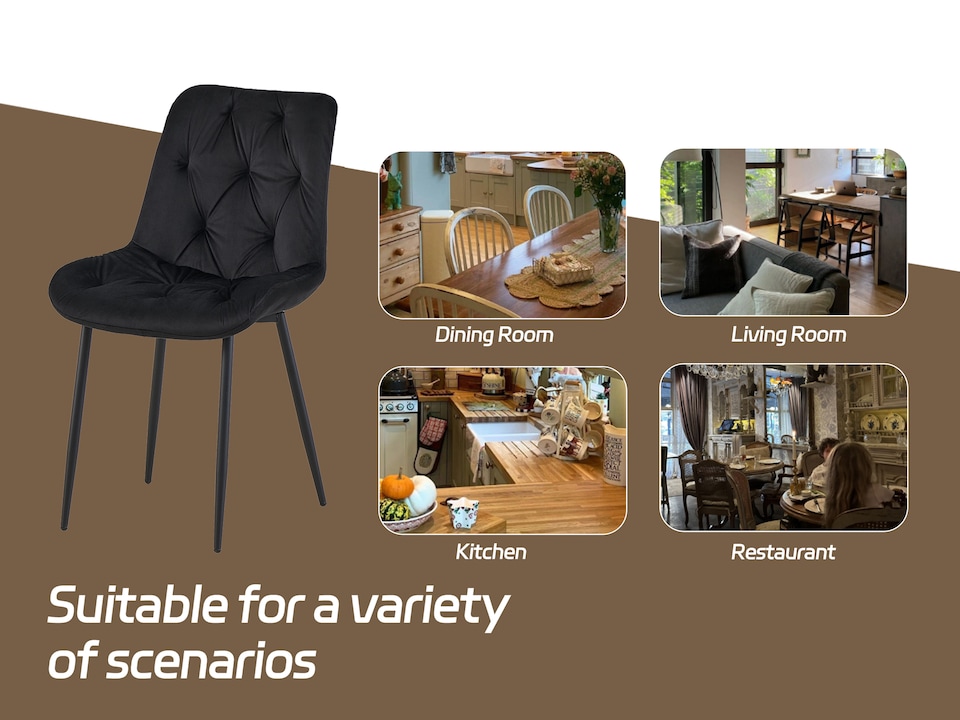 image 1 of SONARA Modern Set of 2 Velvet Dining Chairs with Ergonomic Upholstered Seat | Black