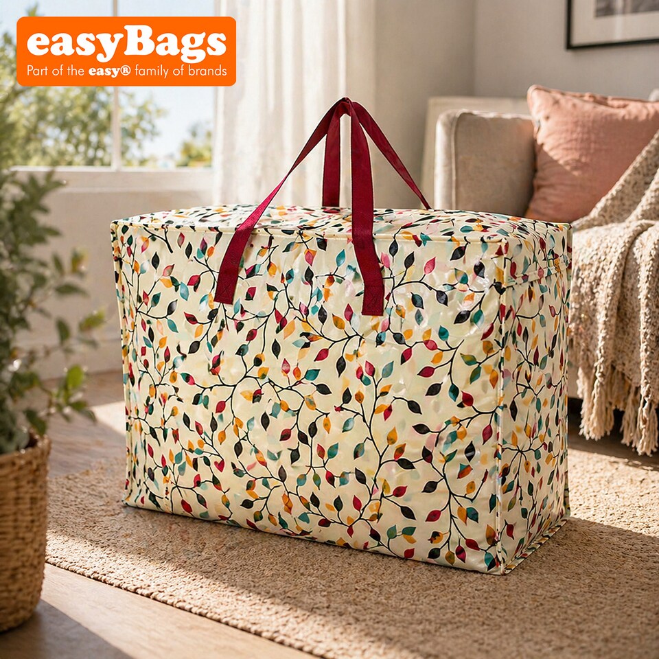 image 1 of Extra Large Jumbo Reusable Laundry/Shopping/Storage Bag with Zip Leaves