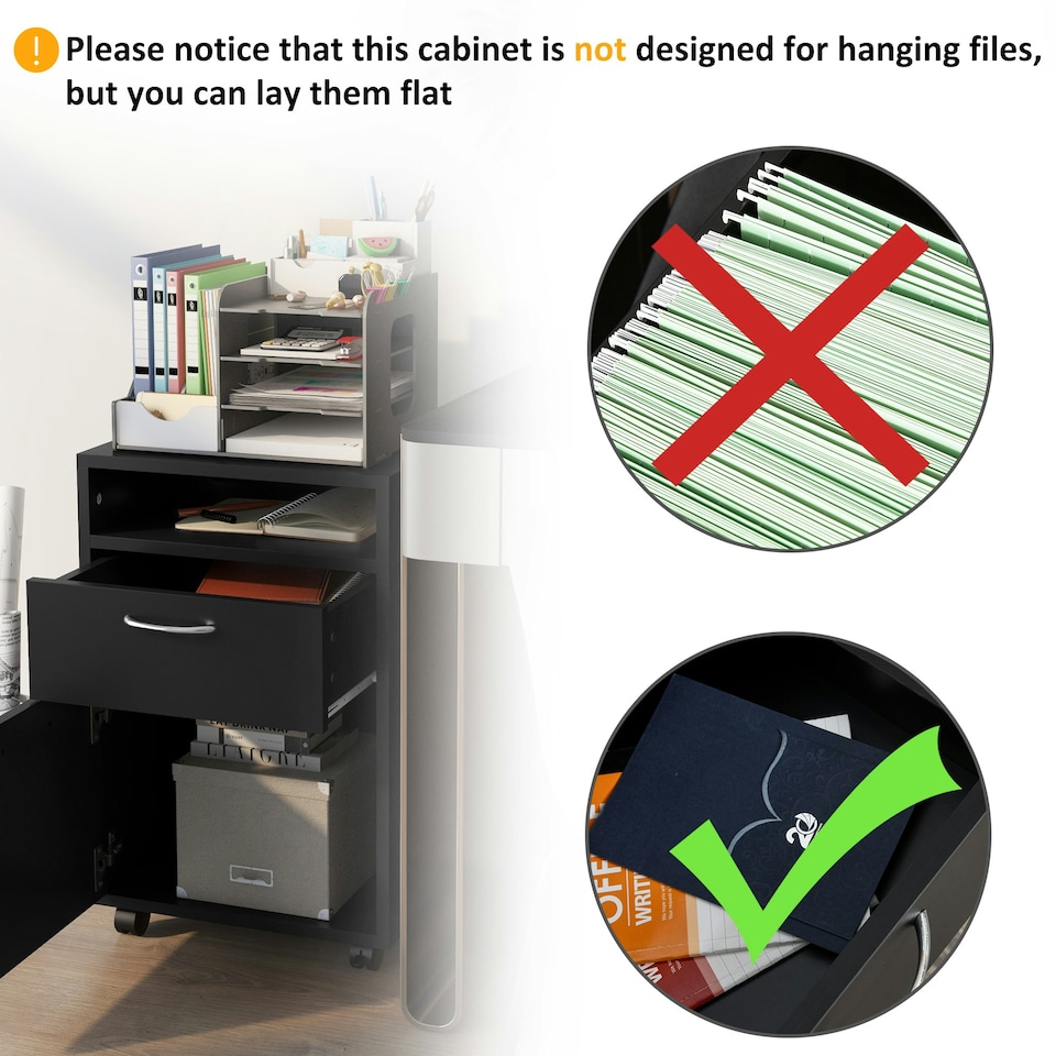 image 1 of HOMCOM  Filing Cabinet with Drawers and Open Shelf, 60cm, Black