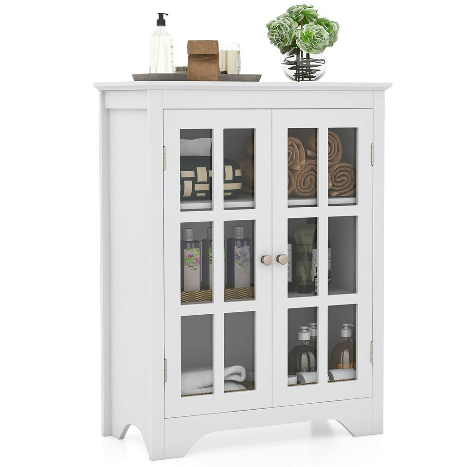 image 1 of COSTWAY Bathroom Floor Cabinet Display Storage White White