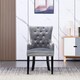 image 2 of Set of 2 Velvet Dining Chairs with Armrest, Ergonomic Scoop Knockerback & Button Tufted Wood Legs | Grey | Dark Grey