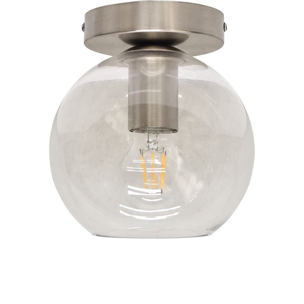 First Choice Lighting Barnum - Clear Glass Globe Satin Nickel Ceiling Light Fitting