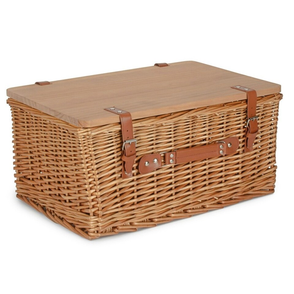 image 1 of Double Steamed Empty Picnic Basket with Pinewood Lid Brown | XL