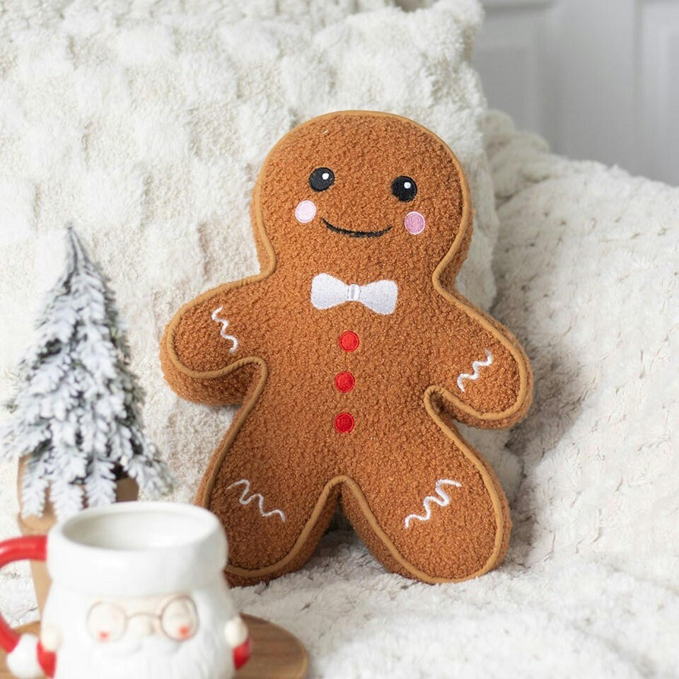 image 1 of Gingerbread Man Boucle Cushion H34 x W25cm Brown