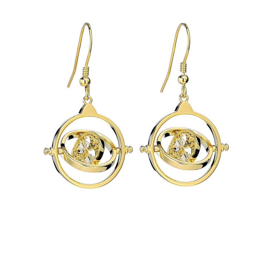 image 1 of Official Harry Potter Time Turner Sterling Silver, Gold Plated Drop Earrings with Crystal Elements - HPSE021-G