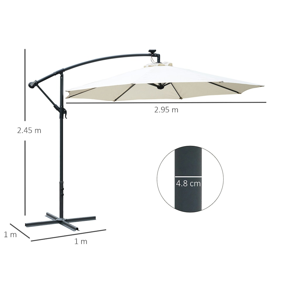 image 1 of Outsunny 3(m) LED Patio Banana Umbrella Cantilever Parasol w/ Crank, Off-White