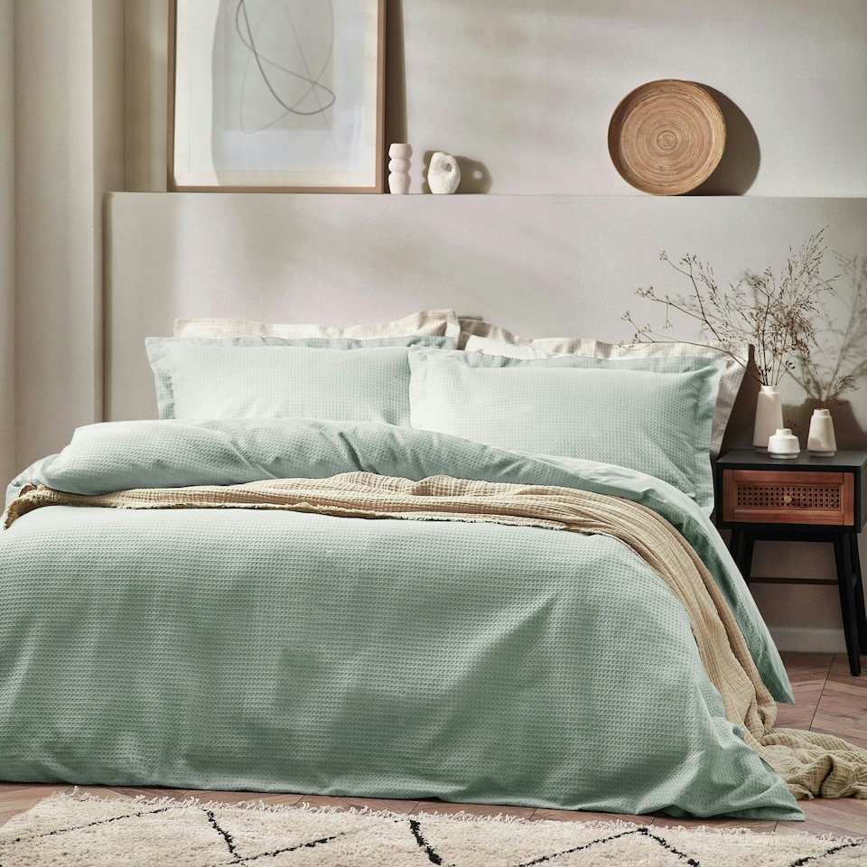 image 1 of Yard Waffle Textured King Duvet Cover Set