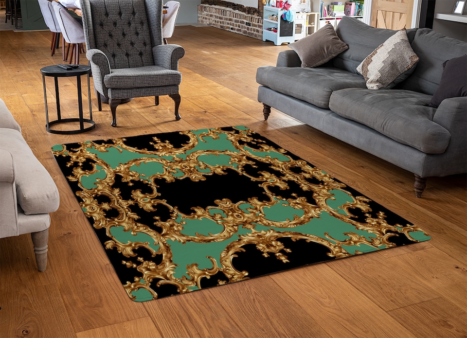 image 1 of Black & Green Baroque Rug | Multi