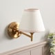 image 3 of Step Fold Brushed Aged Brass Plate Wall Light with Vintage White Fabric Ivy Shade 16cm B22